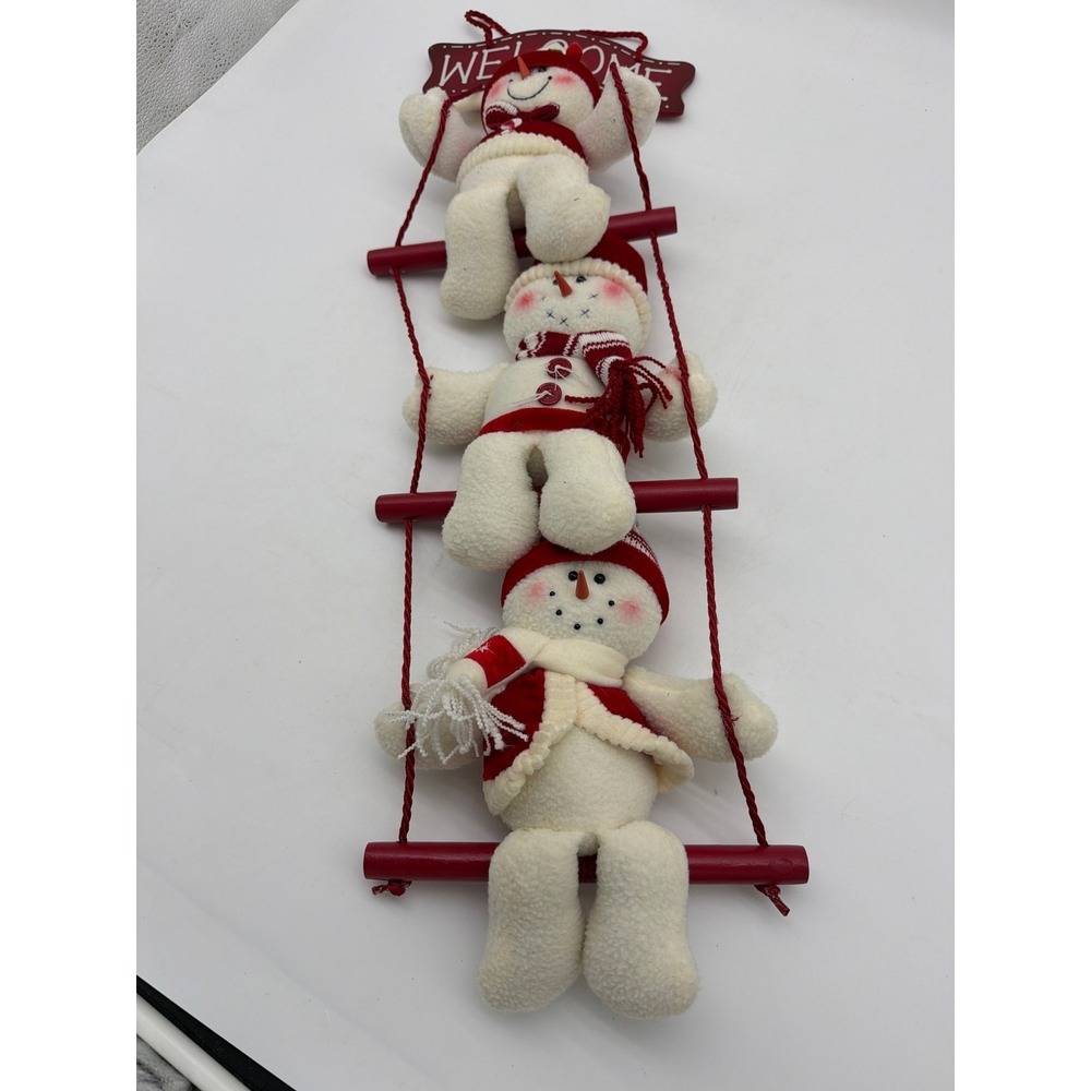 Christmas Snowman Swinging‎ Ladder WELCOME Wall Door Hanger Decor